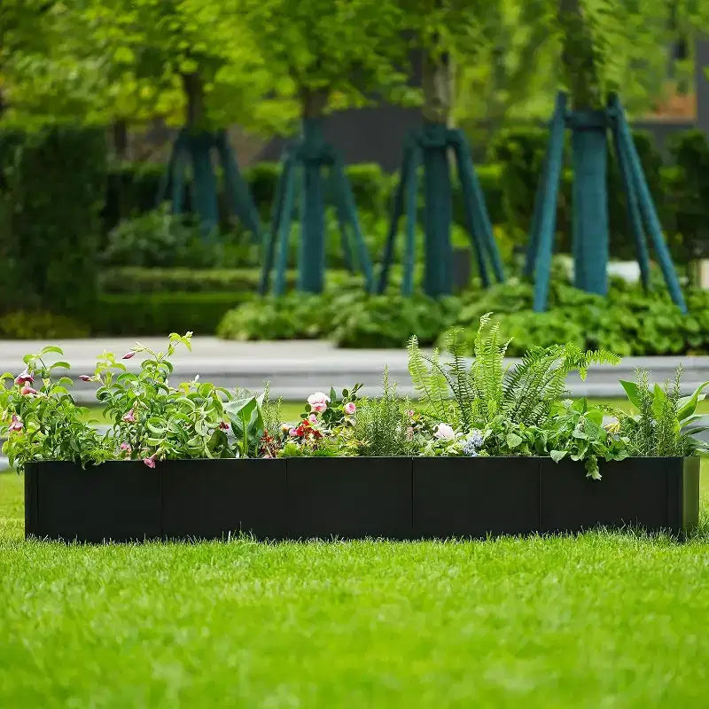 Carré potager surélevé extra-long en métal à base ouverte moderne, assemblage sans outil par encliquetage, coins arrondis, base ouverte, trous de drainage, pour patio, balcon, jardin