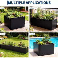 Carré potager surélevé extra-long en métal à base ouverte moderne, assemblage sans outil par encliquetage, coins arrondis, base ouverte, trous de drainage, pour patio, balcon, jardin