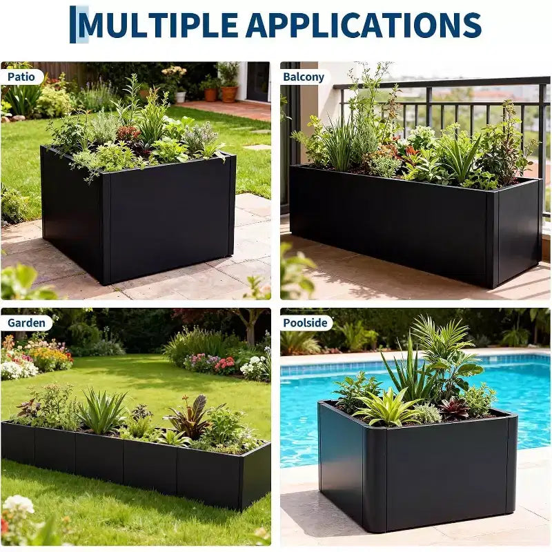 Carré potager surélevé extra-long en métal à base ouverte moderne, assemblage sans outil par encliquetage, coins arrondis, base ouverte, trous de drainage, pour patio, balcon, jardin