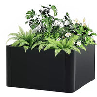 Carré potager surélevé extra-long en métal à base ouverte moderne, assemblage sans outil par encliquetage, coins arrondis, base ouverte, trous de drainage, pour patio, balcon, jardin