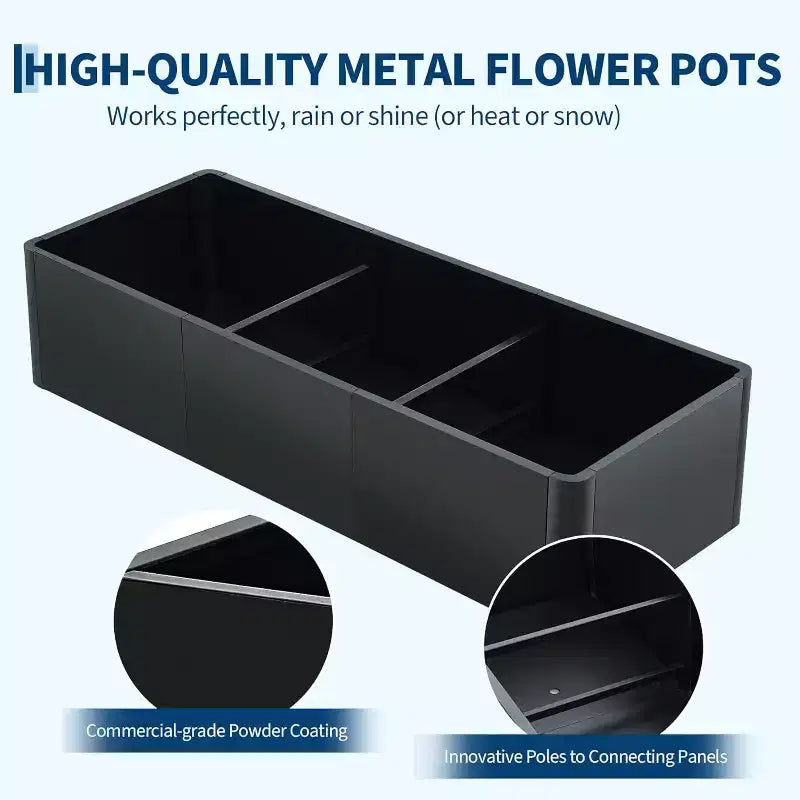 Carré potager surélevé extra-long en métal à base ouverte moderne, assemblage sans outil par encliquetage, coins arrondis, base ouverte, trous de drainage, pour patio, balcon, jardin