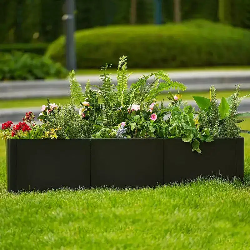 Carré potager surélevé extra-long en métal à base ouverte moderne, assemblage sans outil par encliquetage, coins arrondis, base ouverte, trous de drainage, pour patio, balcon, jardin