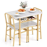 Costway Ensemble Table à Manger Rectangulaire 3 Pièces et Chaises Coin Repas en Bois avec Étagère de Rangement