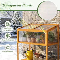 Costway Serre à châssis froid en bois avec toit transparent ouvrable et etagère de rangement à lattes