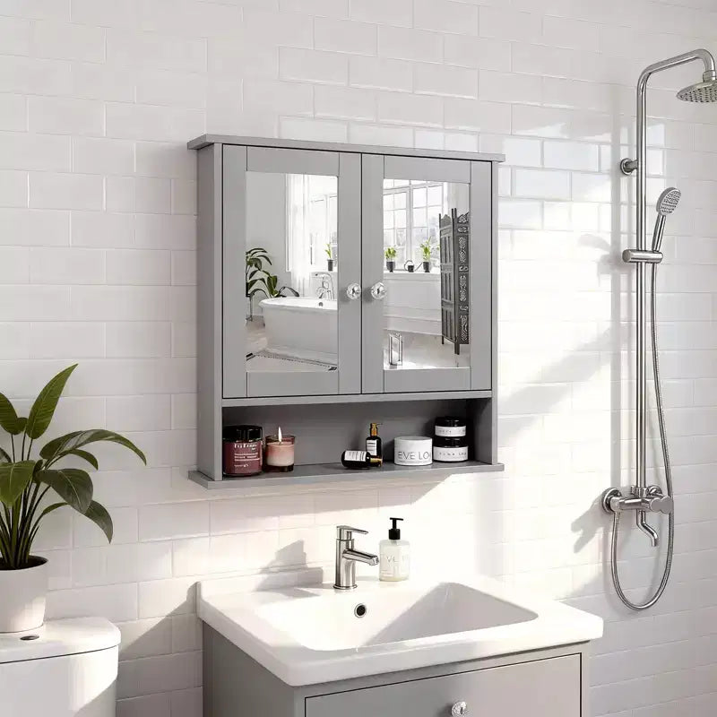 Armoire murale de salle de bain avec 2 portes miroir et 1 étagère