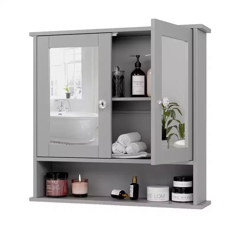 Armoire murale de salle de bain avec 2 portes miroir et 1 étagère