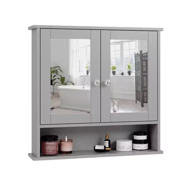 Armoire murale de salle de bain avec 2 portes miroir et 1 étagère