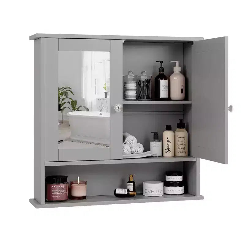 Armoire murale de salle de bain avec 2 portes miroir et 1 étagère
