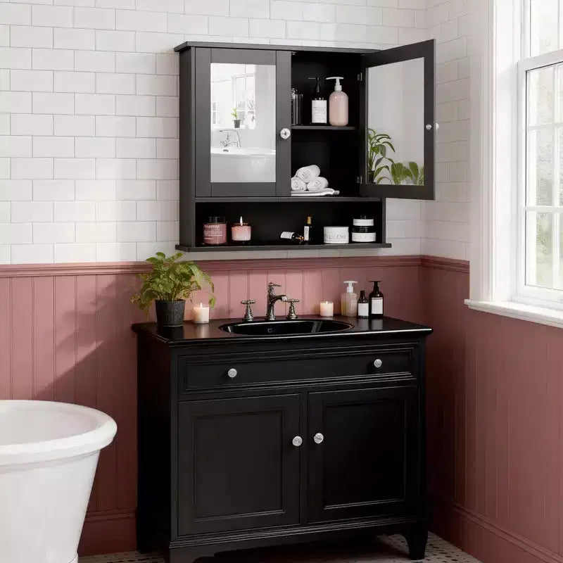Armoire murale de salle de bain avec 2 portes miroir et 1 étagère