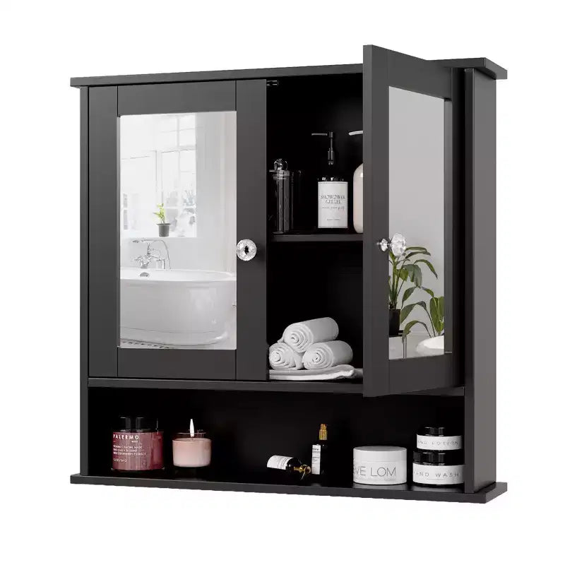 Armoire murale de salle de bain avec 2 portes miroir et 1 étagère