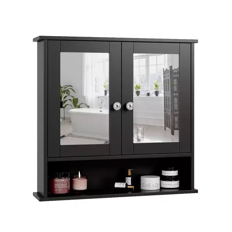 Armoire murale de salle de bain avec 2 portes miroir et 1 étagère