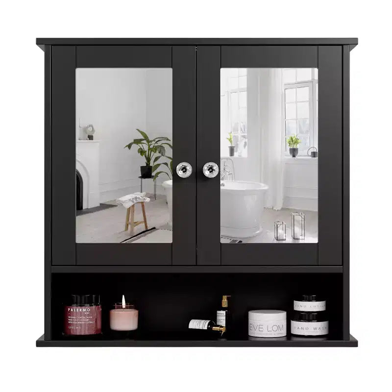 Armoire murale de salle de bain avec 2 portes miroir et 1 étagère