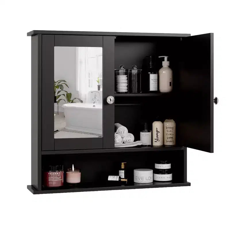 Armoire murale de salle de bain avec 2 portes miroir et 1 étagère