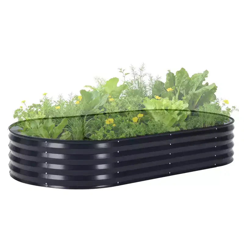Jardinière ovale surélevée Acekool avec couvercle zippé en PVC et base ouverte, jardinière en acier galvanisé pour jardin ou patio