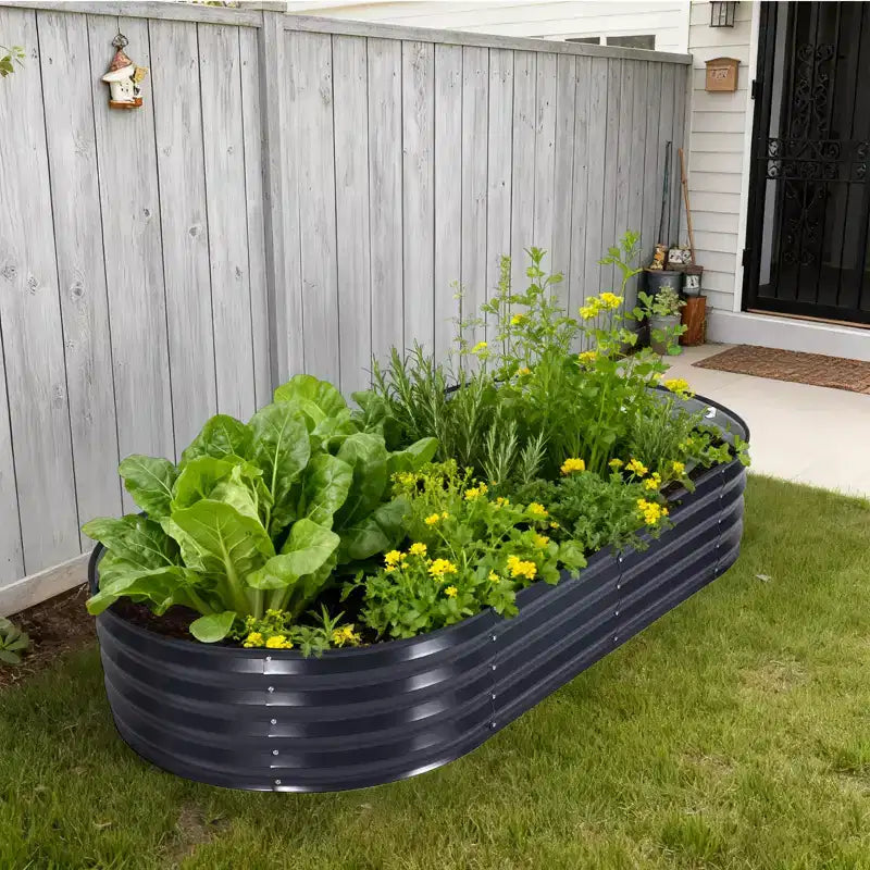 Jardinière ovale surélevée Acekool avec couvercle zippé en PVC et base ouverte, jardinière en acier galvanisé pour jardin ou patio