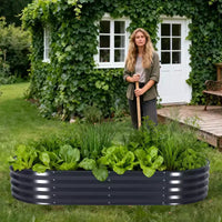 Jardinière ovale surélevée Acekool avec couvercle zippé en PVC et base ouverte, jardinière en acier galvanisé pour jardin ou patio