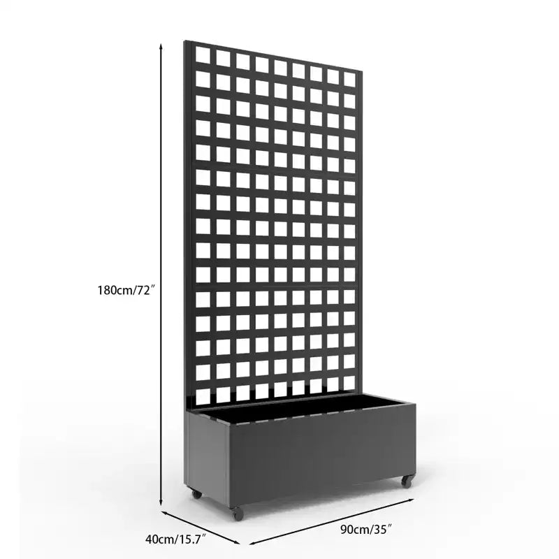 Jardinière mobile galvanisée noire Acekool avec treillis carré, roulettes et drainage pour terrasse, balcon ou jardin