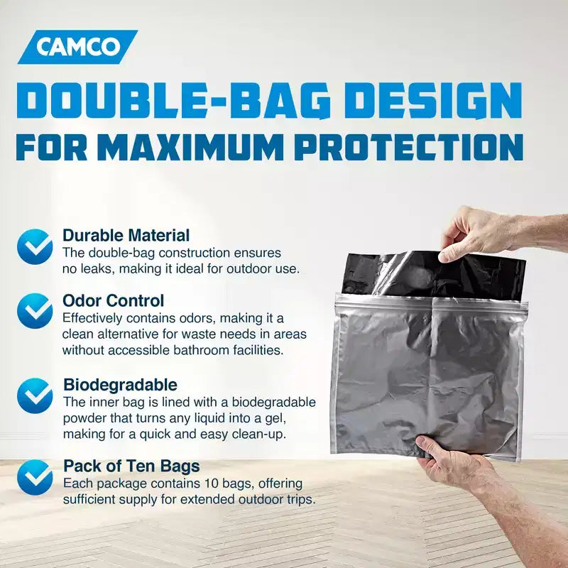 Camco Sacs à dechets pour toilettes de camping à double doublure etanches, sacs pour seau de voyage pour camping, chasse et activites de plein air, lot de 10