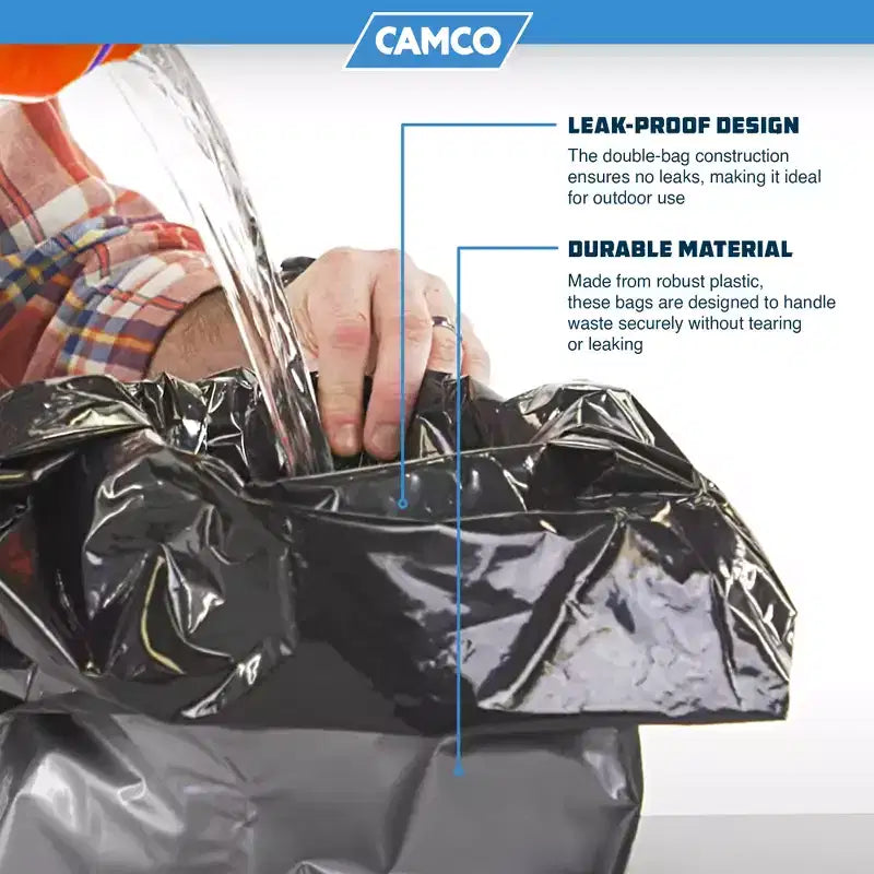 Camco Sacs à dechets pour toilettes de camping à double doublure etanches, sacs pour seau de voyage pour camping, chasse et activites de plein air, lot de 10