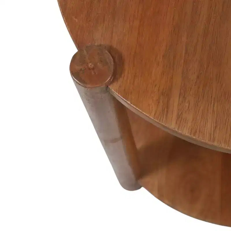 Table d'extrémité et d'appoint ronde élégante pour petits espaces - base en bois de manguier avec étagère inférieure pour décoration de chambre et salon - 22, tan & brun