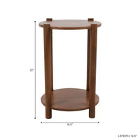 Table d'appoint et de bout ronde élégante pour petits espaces - Base en bois de manguier avec étagère inférieure pour la décoration de chambre et de salon - 22, Beige & Marron