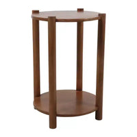 Table d'appoint et de bout ronde élégante pour petits espaces - Base en bois de manguier avec étagère inférieure pour la décoration de chambre et de salon - 22, Beige & Marron