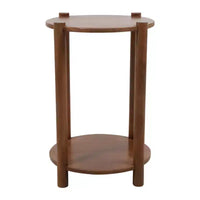 Table d'appoint et de bout ronde élégante pour petits espaces - Base en bois de manguier avec étagère inférieure pour la décoration de chambre et de salon - 22, Beige & Marron