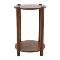 Table d'appoint et de bout ronde élégante pour petits espaces - Base en bois de manguier avec étagère inférieure pour la décoration de chambre et de salon - 22, Beige & Marron