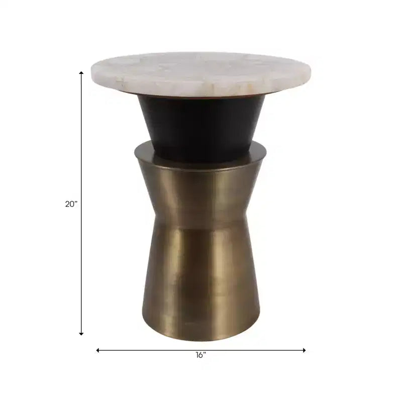 Table d'appoint ronde décorative pour petits espaces - plateau en agate avec base métallique pour décoration de salon et chambre - 20, or et blanc