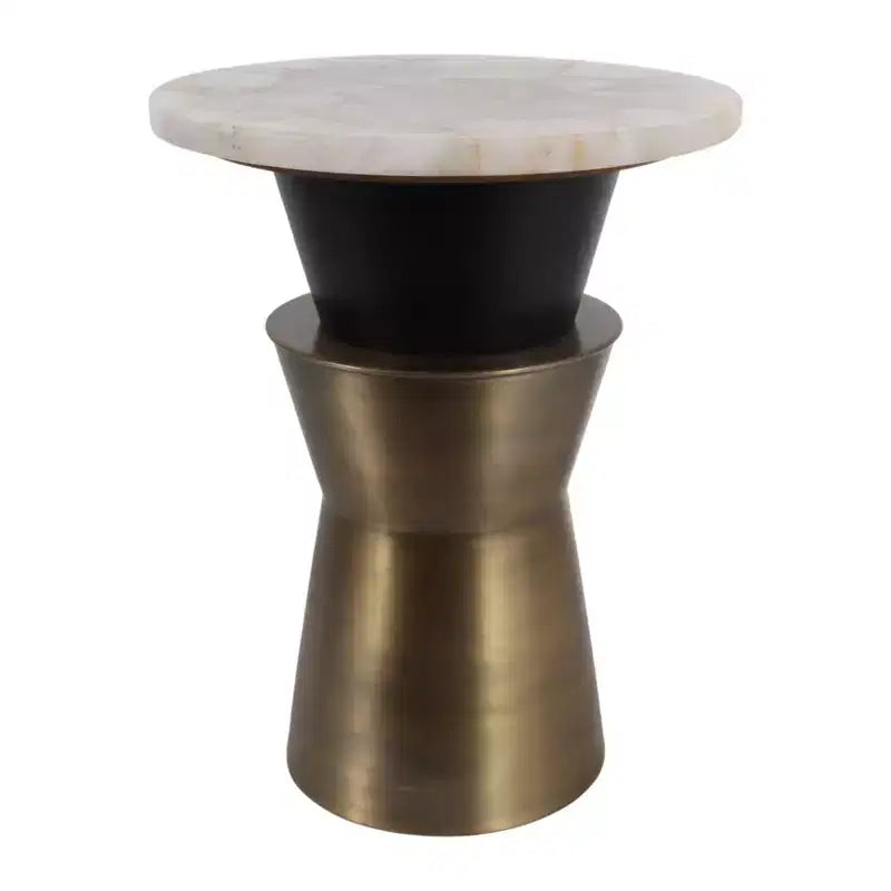 Table d'appoint ronde décorative pour petits espaces - plateau en agate avec base métallique pour décoration de salon et chambre - 20, or et blanc