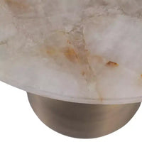 Table d'appoint ronde décorative pour petits espaces - plateau en agate avec base métallique pour décoration de salon et chambre - 20, or et blanc
