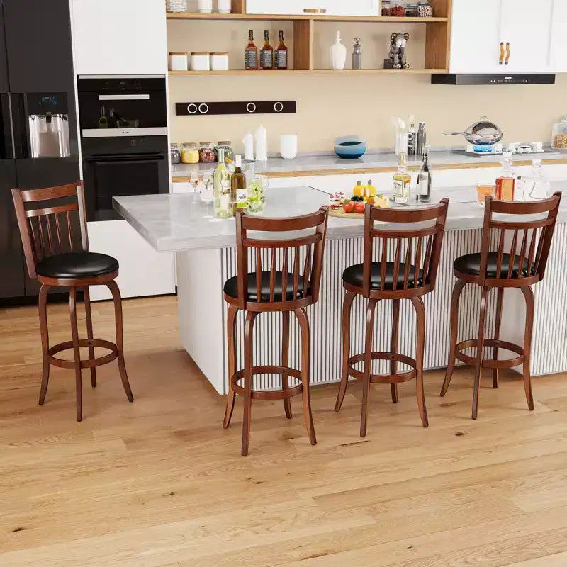 Costway tabourets de bar pivotants 24/30 lot de 2/4 avec dossiers, pieds en bois massif et repose-pied pour bar maison expresso et noir