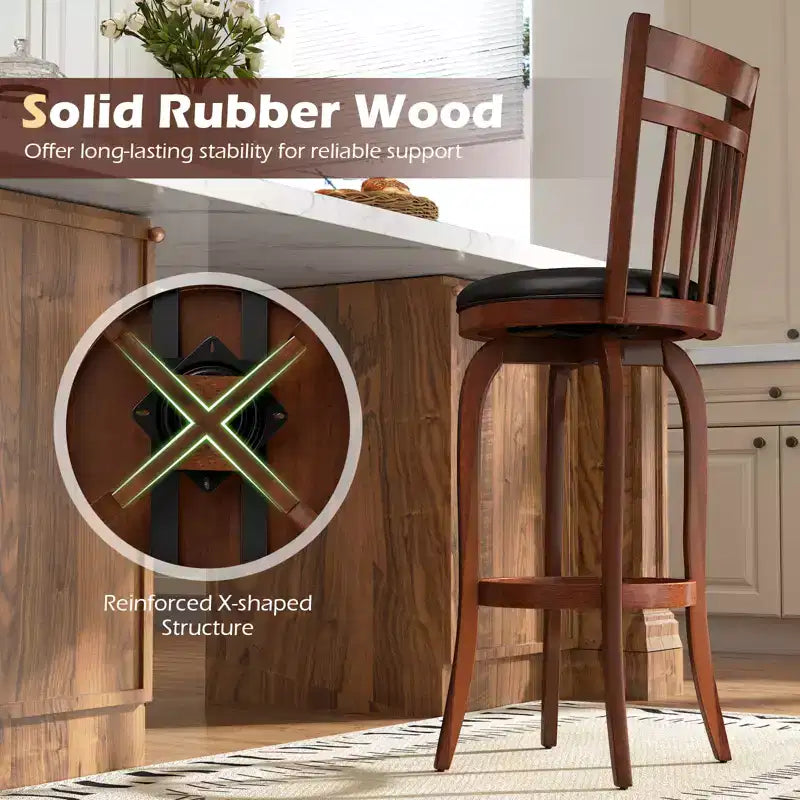 Costway tabourets de bar pivotants 24/30 lot de 2/4 avec dossiers, pieds en bois massif et repose-pied pour bar maison expresso et noir