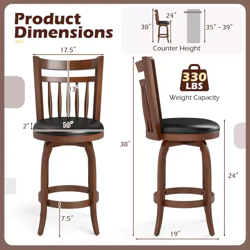 Costway tabourets de bar pivotants 24/30 lot de 2/4 avec dossiers, pieds en bois massif et repose-pied pour bar maison expresso et noir