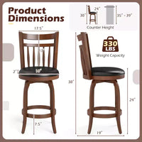 Costway tabourets de bar pivotants 24/30 lot de 2/4 avec dossiers, pieds en bois massif et repose-pied pour bar maison expresso et noir