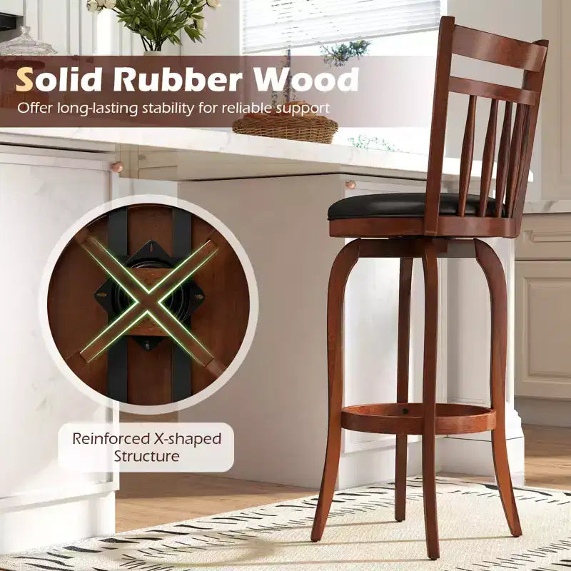 Costway tabourets de bar pivotants 24/30 lot de 2/4 avec dossiers, pieds en bois massif et repose-pied pour bar maison expresso et noir