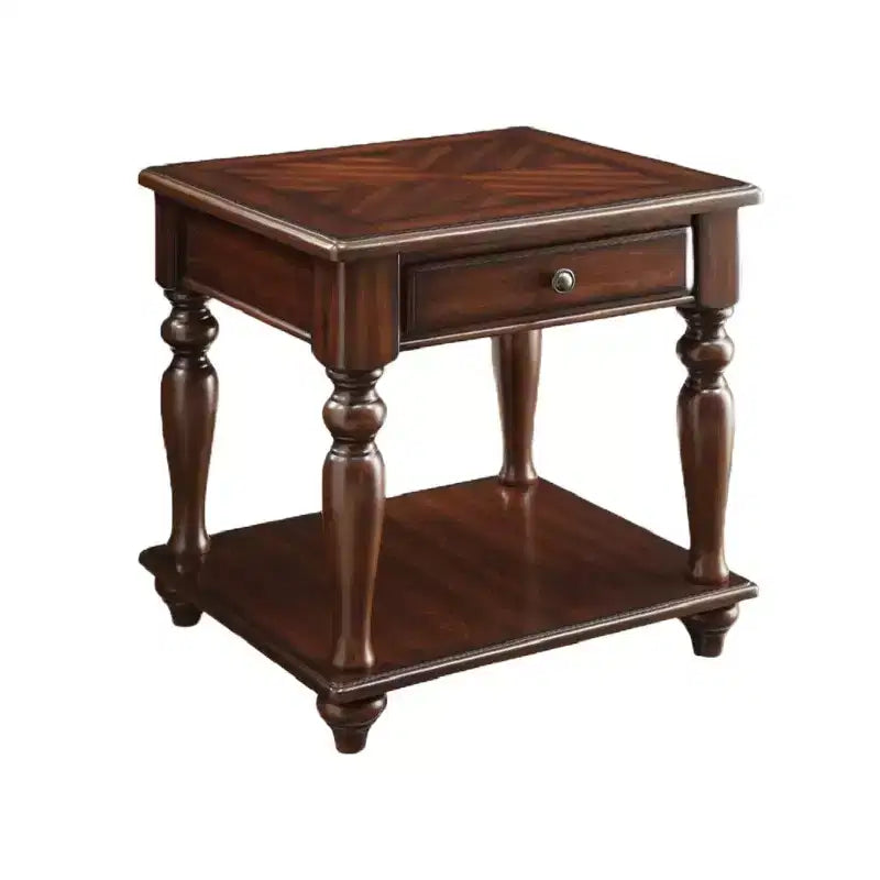 Table d'appoint rectangulaire HomeRoots 24 en bois manufacturé couleur noyer avec tiroir et étagère