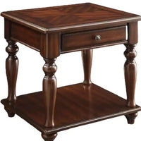 Table d'appoint rectangulaire HomeRoots 24 en bois manufacturé couleur noyer avec tiroir et étagère