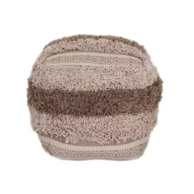 HomeRoots Pouf Ottoman à rayures beiges 18 po