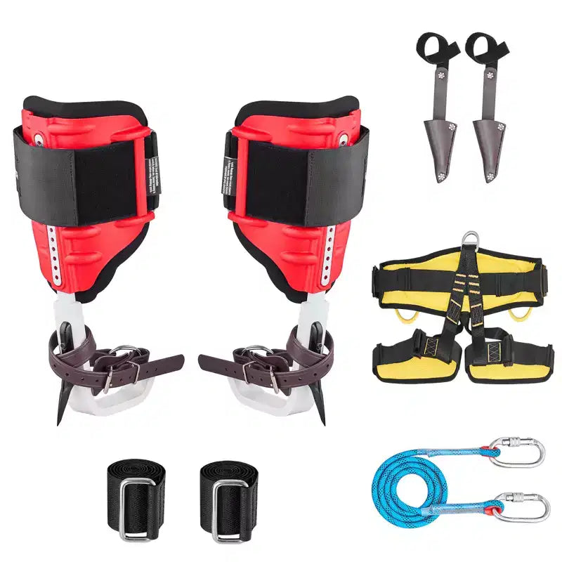 VEVOR Kit de Crampons d'Escalade pour Arbres, Équipement d'Escalade d'Arbres Réglable en Hauteur avec Sangles et Protecteurs de Crampons, Capacité de Charge de 158 kg, Noir et Rouge