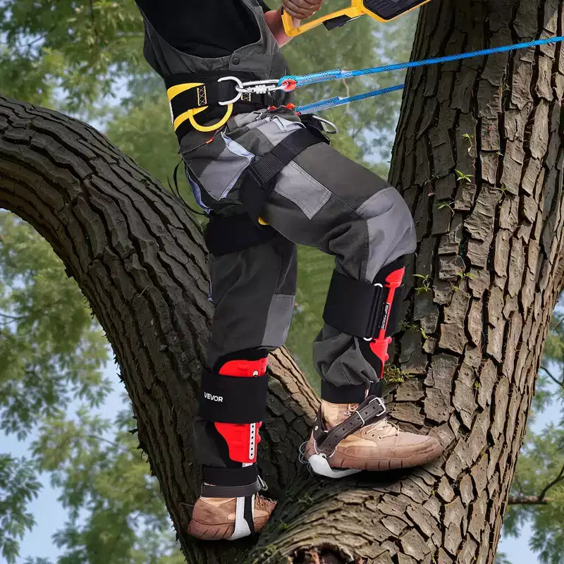 VEVOR Kit de Crampons d'Escalade pour Arbres, Équipement d'Escalade d'Arbres Réglable en Hauteur avec Sangles et Protecteurs de Crampons, Capacité de Charge de 158 kg, Noir et Rouge