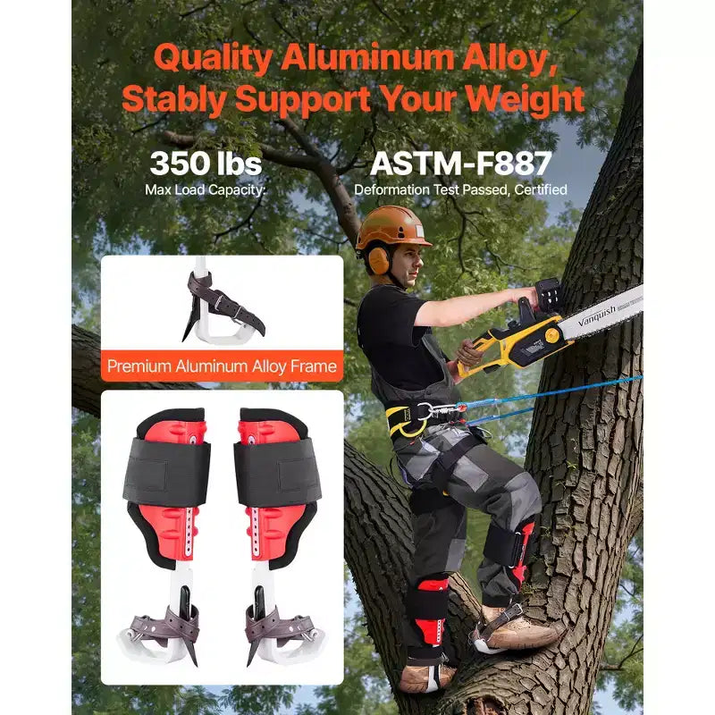 VEVOR Kit de Crampons d'Escalade pour Arbres, Équipement d'Escalade d'Arbres Réglable en Hauteur avec Sangles et Protecteurs de Crampons, Capacité de Charge de 158 kg, Noir et Rouge