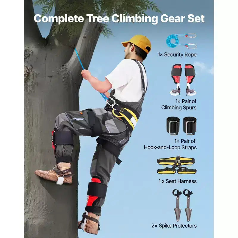 VEVOR Kit de Crampons d'Escalade pour Arbres, Équipement d'Escalade d'Arbres Réglable en Hauteur avec Sangles et Protecteurs de Crampons, Capacité de Charge de 158 kg, Noir et Rouge