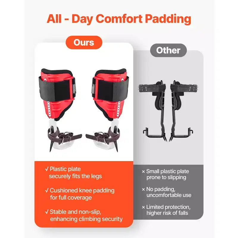 VEVOR Kit de Crampons d'Escalade pour Arbres, Équipement d'Escalade d'Arbres Réglable en Hauteur avec Sangles et Protecteurs de Crampons, Capacité de Charge de 158 kg, Noir et Rouge
