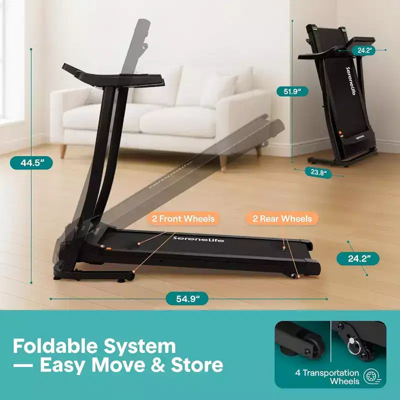 Tapis de course pliable portable SereneLife avec inclinaison réglable et 12 programmes d'entraînement prédéfinis