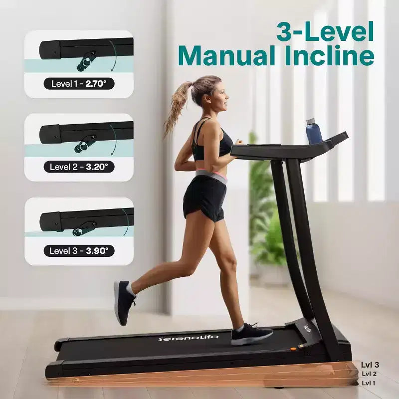 Tapis de course pliable portable SereneLife avec inclinaison réglable et 12 programmes d'entraînement prédéfinis