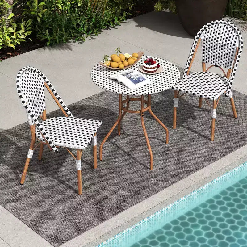 Costway Ensemble bistrot 3 pièces table et chaises de jardin en osier rondes