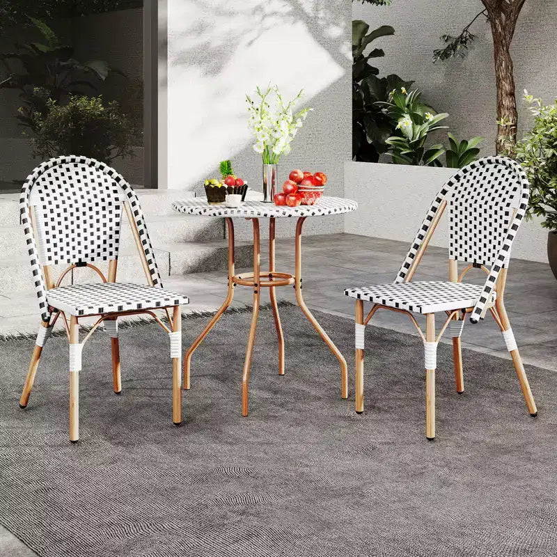 Costway Ensemble bistrot 3 pièces table et chaises de jardin en osier rondes