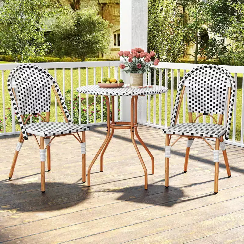 Costway Ensemble bistrot 3 pièces table et chaises de jardin en osier rondes