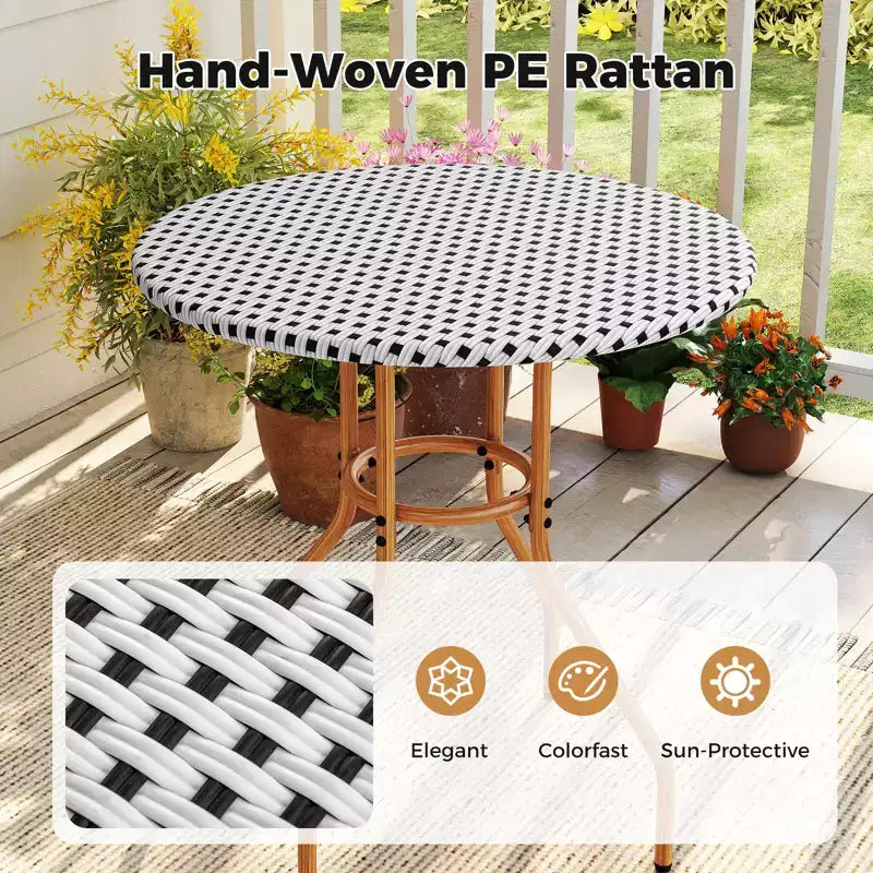 Costway Ensemble bistrot 3 pièces table et chaises de jardin en osier rondes